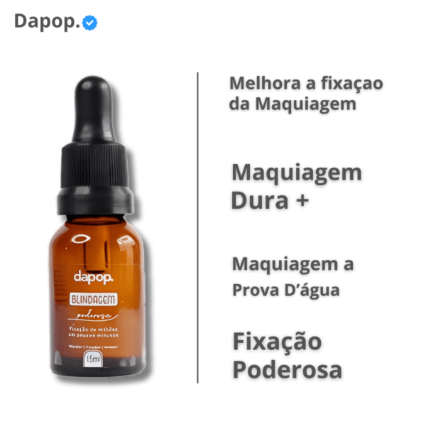 A Blindagem Dapop Fixador cria uma camada protetora sobre a maquiagem, aumentando sua fixação e resistência ao longo do dia. Ideal para manter a make intacta, mesmo em condições de umidade e calor.