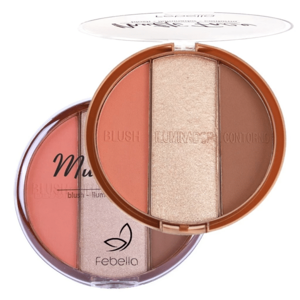 A Paleta Multi Face Febella reúne contorno, blush e iluminador em um único produto, garantindo praticidade e um acabamento impecável. Com alta pigmentação e textura aveludada, permite criar desde looks naturais até produções mais marcantes.