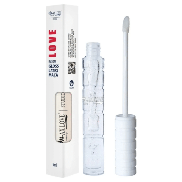 Batom Gloss Látex Maçã Max Love com Glitter: Batom gloss com brilho intenso e glitter, proporcionando lábios vibrantes, hidratados e luminosos. Ideal para um acabamento confortável e radiante, perfeito para qualquer ocasião.