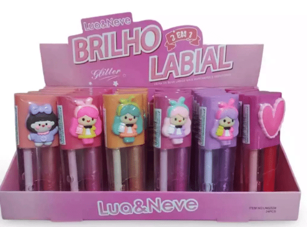 Brilho Labial Infantil 2 em 1 Glitter e Batom - Lua & Neve | Maquiagem infantil segura e divertida! Com efeito 2 em 1, oferece cor suave e brilho cintilante