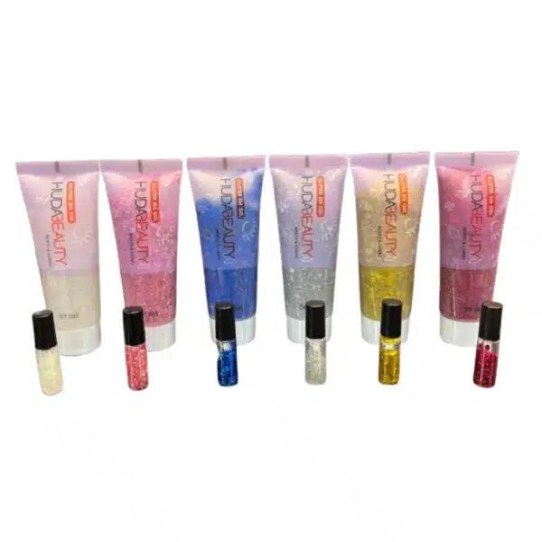 Glitter em Gel Para Rosto & Corpo - Huda Beauty – Ilumine sua make com um brilho radiante! Sua fórmula em gel de secagem rápida garante aplicação fácil, confortável e duradoura, ideal para rosto, corpo e cabelo.
