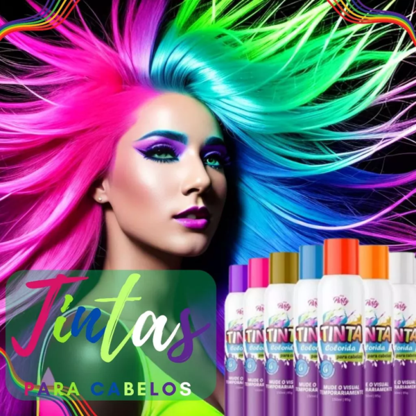 A Tinta Spray Temporária Colorida para Cabelo 150ml oferece uma maneira prática e divertida de mudar o visual instantaneamente!